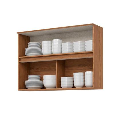 Imagem de Armário Aéreo Cozinha Modulado Requinte c/ 2 Portas Basculante Ripada c/ Vidro 120cm Nature - Henn