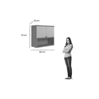 Imagem de Armário Aéreo Cozinha Modulado Selene c/ 2 Portas e 1 Nicho 80cm Jequitiba/Off White Fosco - Linea Brasil