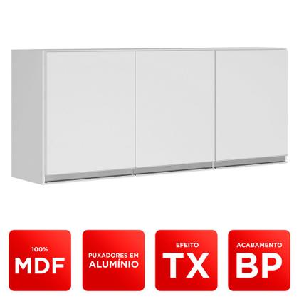 Imagem de Armário Aéreo Cozinha Planejada Lux 120cm MDF 03 Portas Branco TX Fosco - Abmaza