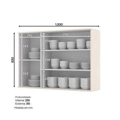 Imagem de Armário Aéreo De Cozinha 3 Portas Com Vidro Connect Henn Off White