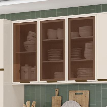 Imagem de Armário Aéreo De Cozinha 3 Portas Com Vidro Connect Henn Off White