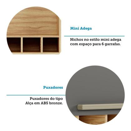 Imagem de Armário Aéreo de Cozinha 80cm com 1 Porta Basculante e Mini Adega 100% MDF Itália Espresso Móveis