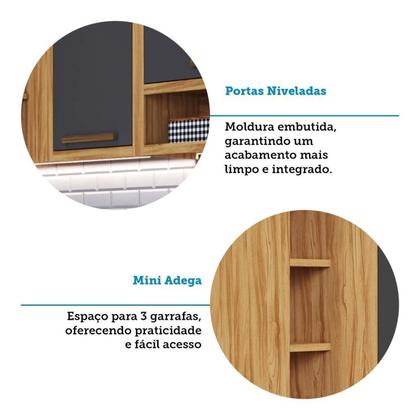 Imagem de Armário Aéreo de Cozinha Canto Reto com 1 Porta e Mini Adega 100% Mdf Vicenza Espresso Móveis