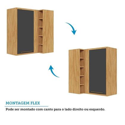 Imagem de Armário Aéreo de Cozinha Canto Reto com 1 Porta e Mini Adega 100% Mdf Vicenza Espresso Móveis