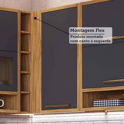 Imagem de Armário Aéreo de Cozinha Canto Reto com 1 Porta e Mini Adega 100% Mdf Vicenza Espresso Móveis