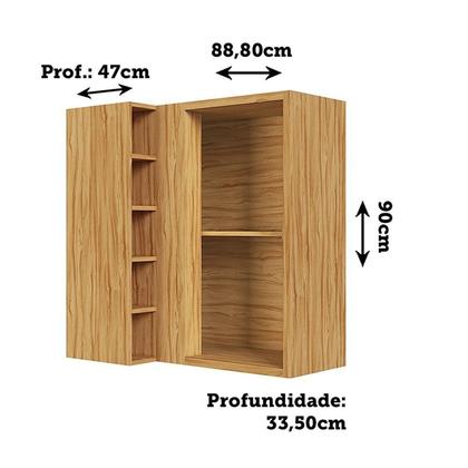 Imagem de Armário Aéreo de Cozinha Canto Reto com 1 Porta e Mini Adega 100% Mdf Vicenza Espresso Móveis