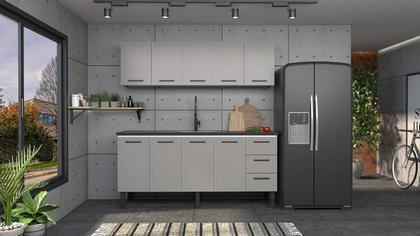 Imagem de Armário Aéreo de Cozinha Cinza em Aço Montado 174cm com Porta de Metal Juno Cozimax