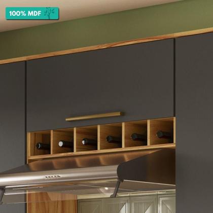 Imagem de Armário Aéreo De Cozinha Com 1 Porta E Mini Adega 100% Mdf Napoli Prime Rio Doce Amendoa/Chumbo