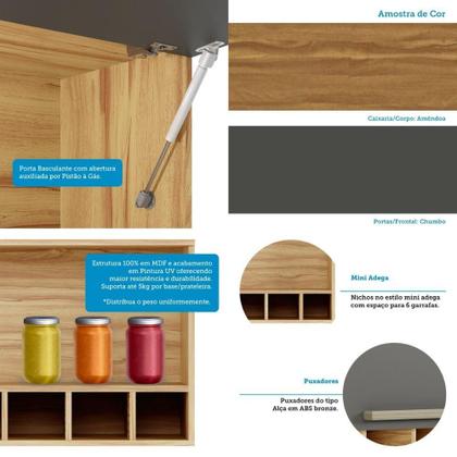 Imagem de Armário Aéreo De Cozinha Com 1 Porta E Mini Adega 100% Mdf Napoli Prime Rio Doce Amendoa/Chumbo