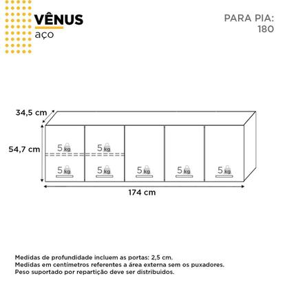 Imagem de Armário Aéreo de Cozinha em Aço 180cm 5 Portas Vênus