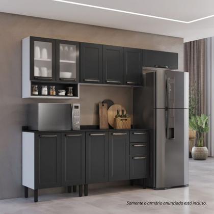 Imagem de Armário Aéreo de Cozinha Itatiaia Florença 3 Portas 105cm Aço Grafite e Branco