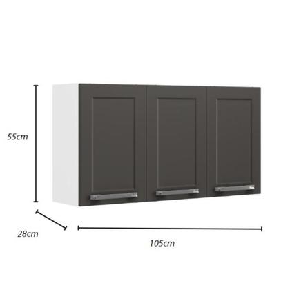 Imagem de Armário Aéreo de Cozinha Itatiaia Florença 3 Portas 105cm Aço Grafite e Branco