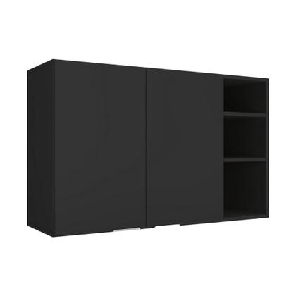 Imagem de Armário Aéreo de Parede Embutido Multiuso Cozinha Lavanderia Nicho Organizador 2 Portas Ópera Preto