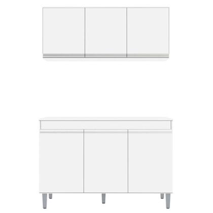 Imagem de Armário Aéreo e Balcão Gabinete Cozinha Manu 120cm Com Tampo 3 Portas Branco - Desk Design