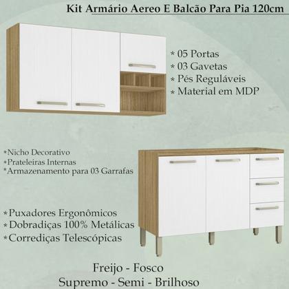 Imagem de Armario Aereo E Balcao Para Pia 120cm 752X754AM Freijo Supremo KTP