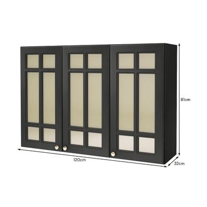 Imagem de Armário Aéreo Firenze 120cm 3 Portas com Vidro Reflecta - Indékes