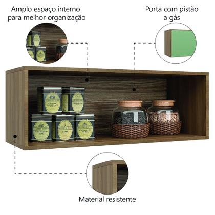 Imagem de Armário Aéreo Geladeira De Cozinha e Lavanderia 1 Porta 0,80m Módulo Suspenso Nogal/Verde Batrol