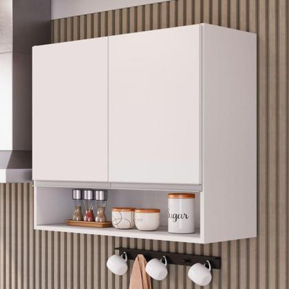 Imagem de Armário Aéreo Multiuso Lux 80cm 100%mdf 02 Portas Com Nicho Integrado Branco - Abmaza