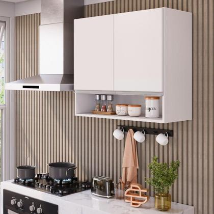 Imagem de Armário Aéreo Multiuso Lux 80cm 100%mdf 02 Portas Com Nicho Integrado Branco - Abmaza