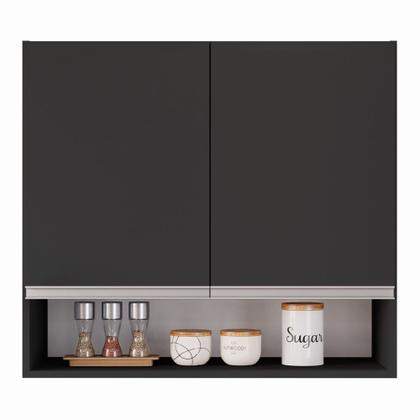 Imagem de Armário Aéreo Multiuso Lux 80cm 100%MDF 02 Portas com Nicho Integrado Preto - Abmaza