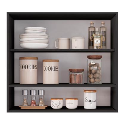 Imagem de Armário Aéreo Multiuso Lux 80cm 100%MDF 02 Portas com Nicho Integrado Preto - Abmaza