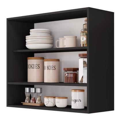 Imagem de Armário Aéreo Multiuso Lux 80cm 100%MDF 02 Portas com Nicho Integrado Preto - Abmaza