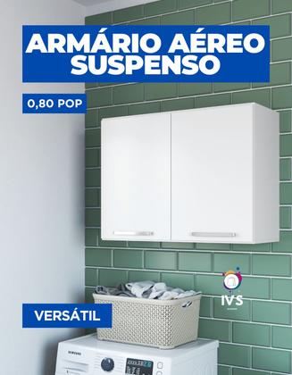 Imagem de Armário Aéreo Multiuso Suspenso Lavanderia Prateleira 80cm Módulo Prateleira Gabinete Nicho Parede 2 Portas Cozinha Banheiro Compacto Móveis Paraná