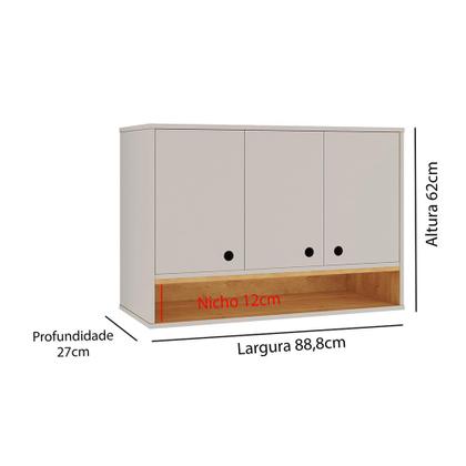 Imagem de Armário Aéreo Organizador Suspenso Parede Multiuso 3 Portas Cozinha Jessica - Off White  Cinamomo