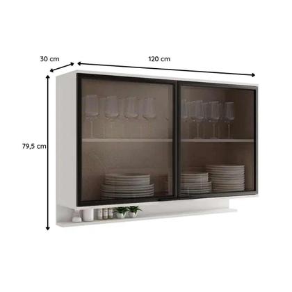 Imagem de Armário Aéreo p/ Cozinha Alpha 2500 c/ 2 Portas c/ Vidro Canelado 120cm Freijo - Carraro