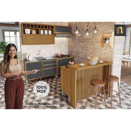 Imagem de Armário Aéreo p/ Cozinha Baronesa Canto Reto 2 Nichos 93cm Freijó - Nesher