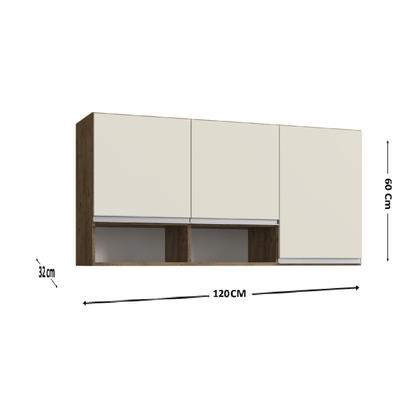 Imagem de Armário Aéreo para Cozinha 3 Portas 2 Nichos Athena