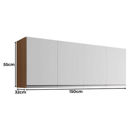Imagem de Armário Aéreo Para Cozinha Andréia 4 Portas 150cm Amêndoa Branco - Ajl