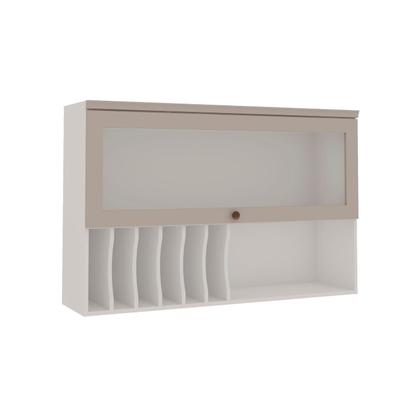 Imagem de Armário Aéreo para Cozinha com Porta de Vidro Provençal 100% MDF Iluminata Branco/Fendi