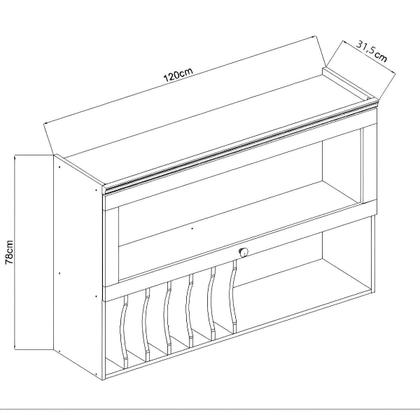 Imagem de Armário Aéreo Porta Basculante 120cm Cozinha com Nicho MDF