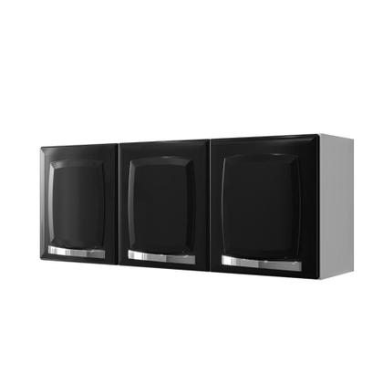 Imagem de Armário Aéreo Suspenso 3 Portas 1 Prateleira Cozinha Modulada 105 cm Organizador Itatiaia Preto