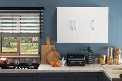 Imagem de Armário Aéreo Suspenso 3 Portas Parede Cozinha Quarto Branco