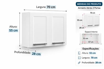 Imagem de Armário Aéreo Suspenso Cozinha 2 Portas Florença 70cm Itatiaia Branco