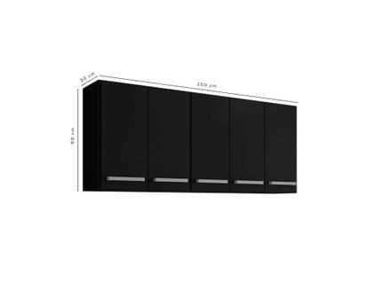 Imagem de Armario Aereo Suspenso de Parede 5 Portas Preto Santorini Brienza Movelaria