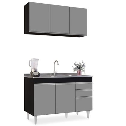 Imagem de Armário Aéreo Virgínia e Balcão Com Pia 120cm Michigan Preto/Cinza - Lumil Móveis