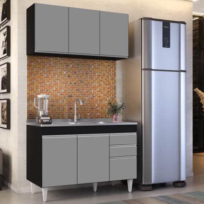 Imagem de Armário Aéreo Virgínia e Balcão Com Pia 120cm Michigan Preto/Cinza - Lumil Móveis