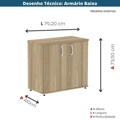 Imagem de Armário Baixo P25 Pandin 80 cm (largura) em MDP Cor Noce Naturalle com 2 Portas e Prateleira