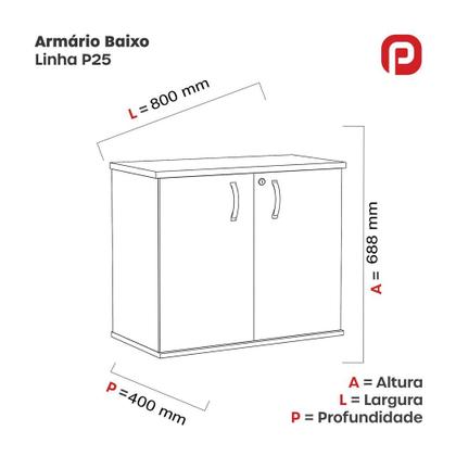 Imagem de Armário Baixo PE25 Pandin 80 cm (largura) em MDP Cor Liso Cinza com Duas Portas