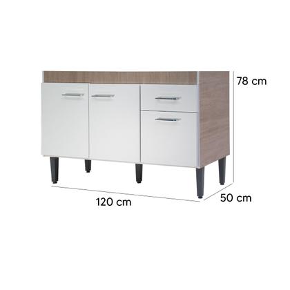 Imagem de Armário Balcão De Pia 120cm Cozinha 3 Portas 1 Gaveta Organizador Multiuso Espaçoso Sem Tampo