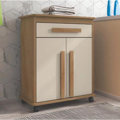 Imagem de Armário Balcão Multiuso 2 Portas 1 Gaveta com Rodízios Chile Cinamomo/Off White RV Móveis