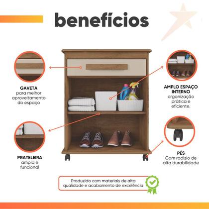 Imagem de Armário Balcão Multiuso 2 Portas 1 Gaveta com Rodízios Chile Cinamomo/Off White RV Móveis