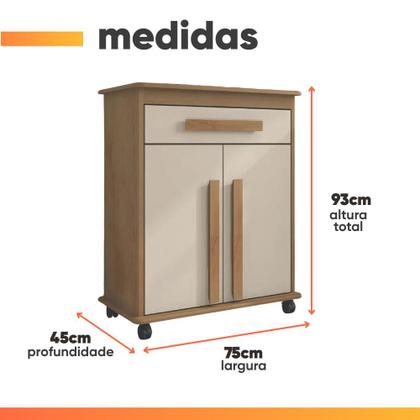 Imagem de Armário Balcão Multiuso 2 Portas 1 Gaveta com Rodízios Chile Cinamomo/Off White RV Móveis