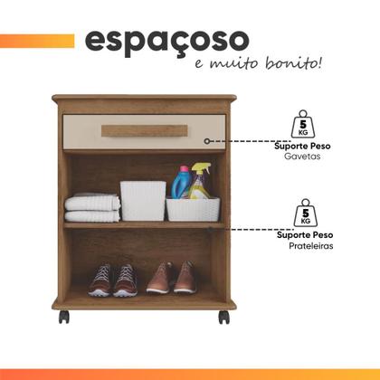 Imagem de Armário Balcão Multiuso 2 Portas 1 Gaveta com Rodízios Chile Cinamomo/Off White RV Móveis