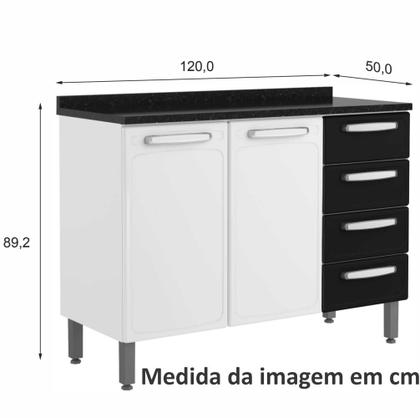 Imagem de Armário Balcão Triplo Bertolini Evidence Aço 2 portas 4 gavetas com tampo - Branco/Preto