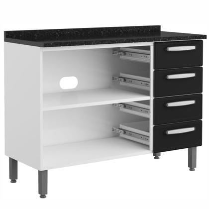 Imagem de Armário Balcão Triplo Bertolini Evidence Aço 2 portas 4 gavetas com tampo - Branco/Preto