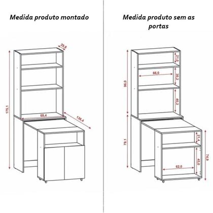 Imagem de Armário Bancada de Cozinha 2 portas com Mesa Retrátil Dual